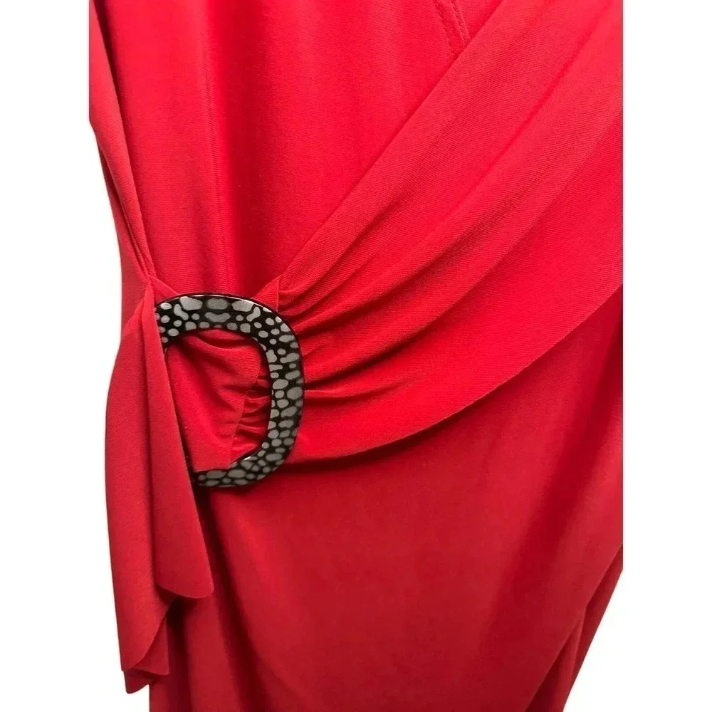 Joseph Ribkoff Solid Red Draped Faux‎ Wrap V-Neck Cocktail Dress Size 6 - Picture 4 of 5